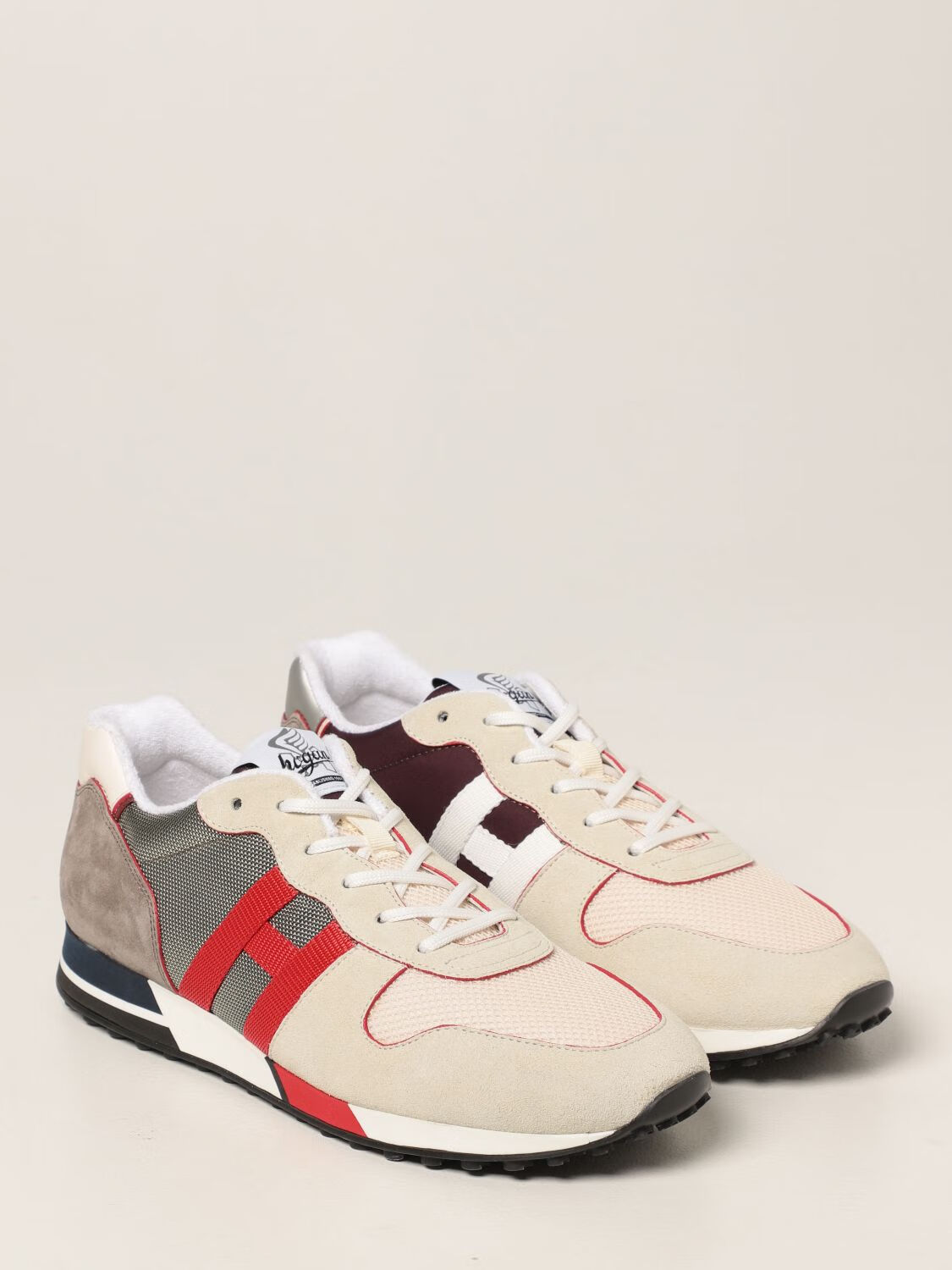hogan霍根豪格新款男士米白色撞色运动鞋红色h标h383米色11
