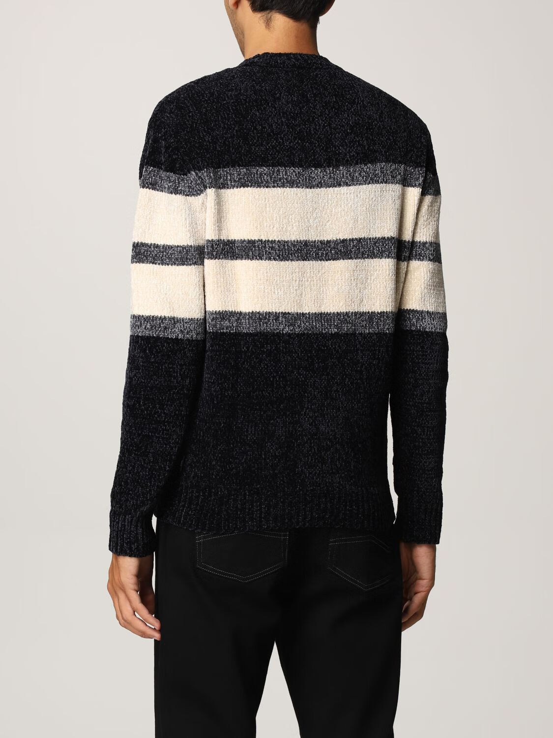 阿玛尼(armani)ea新款男装针织衫墨色撞色拼接条纹修身针织毛衫毛衣