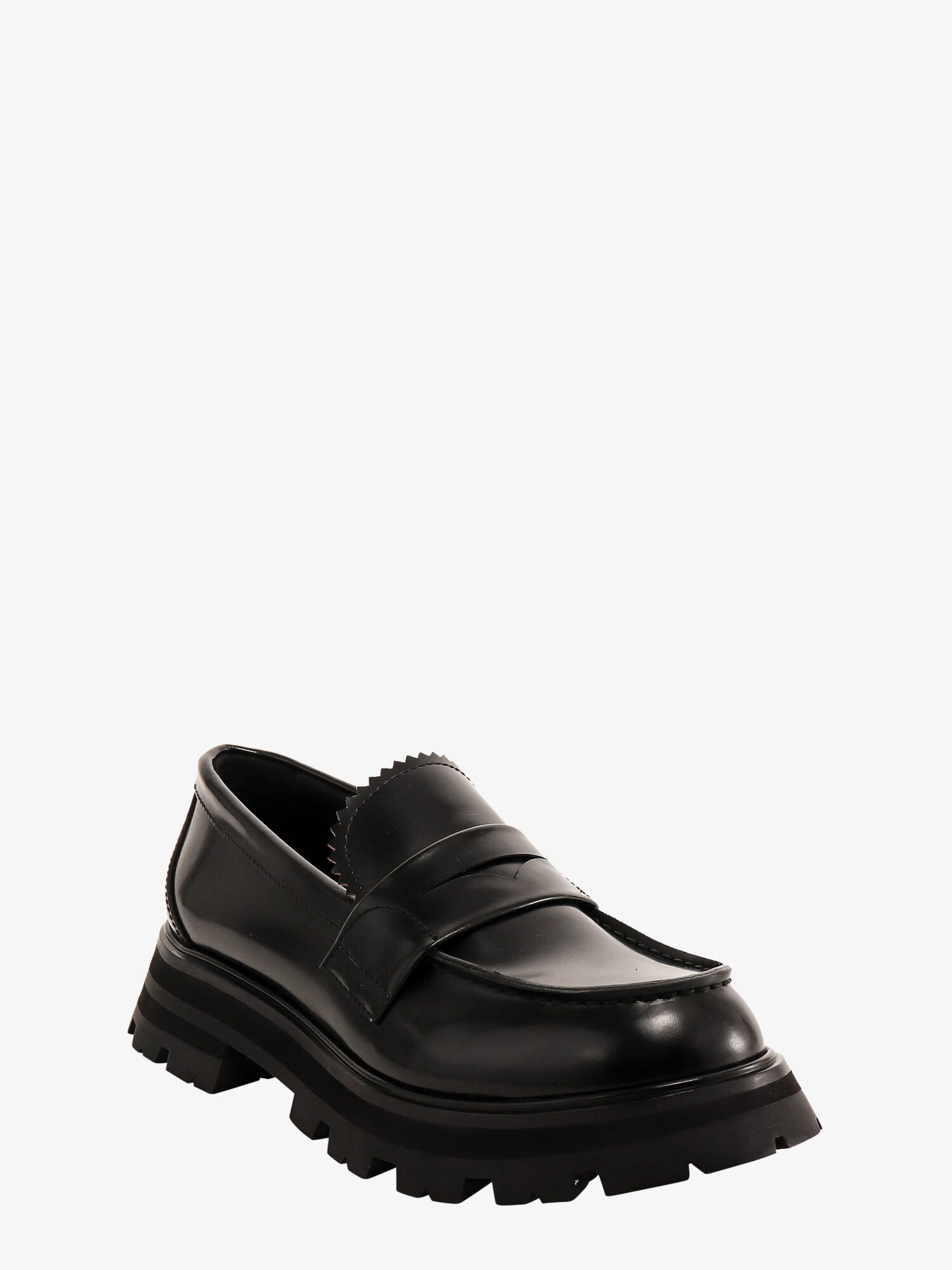 alexander mcqueen/亚历山大·麦昆新款女鞋黑色皮质轮胎厚底乐福皮鞋