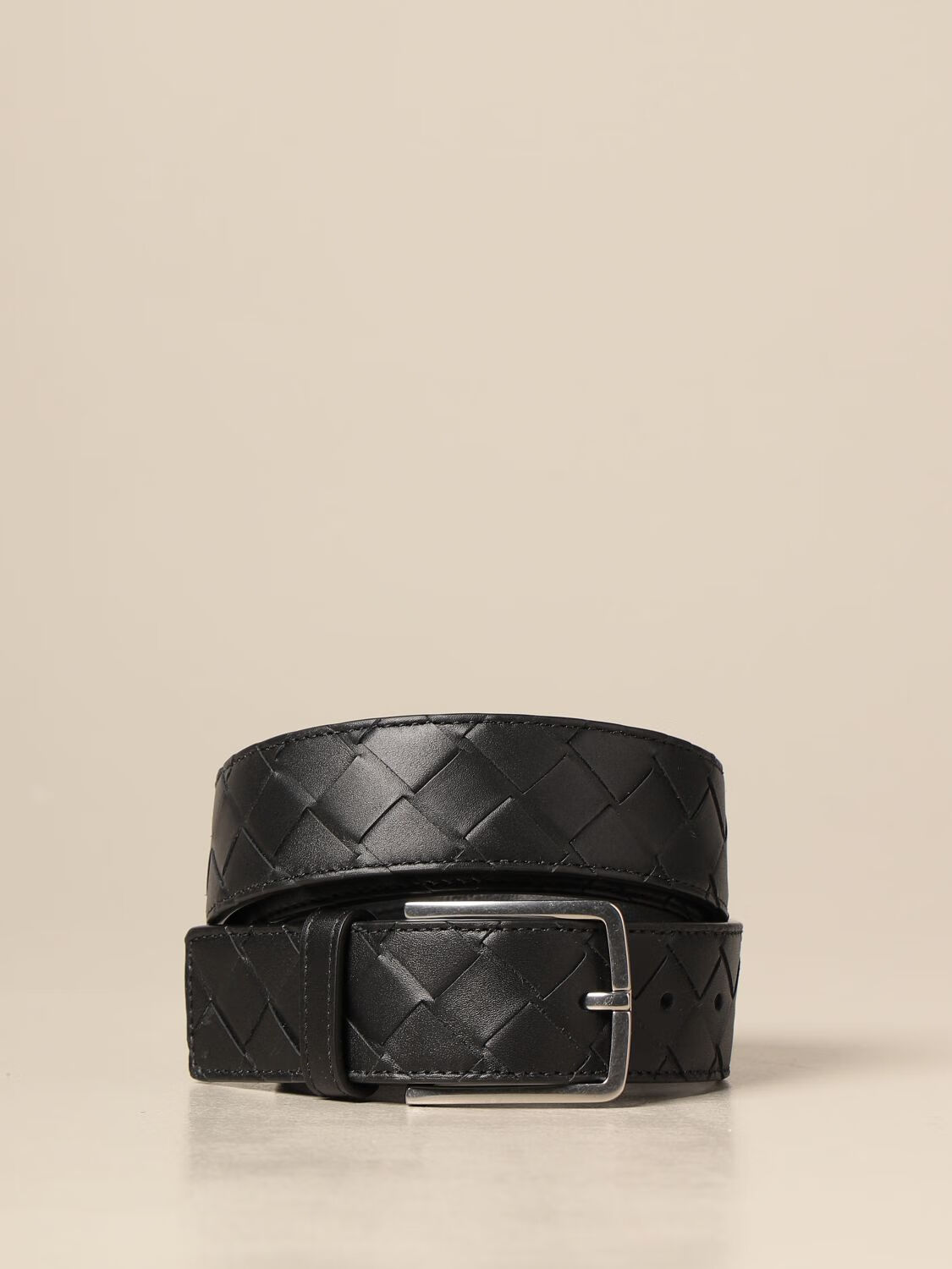 bottegaveneta葆蝶家bv男士黑色皮质编织针扣腰带609182vcpq3黑色100