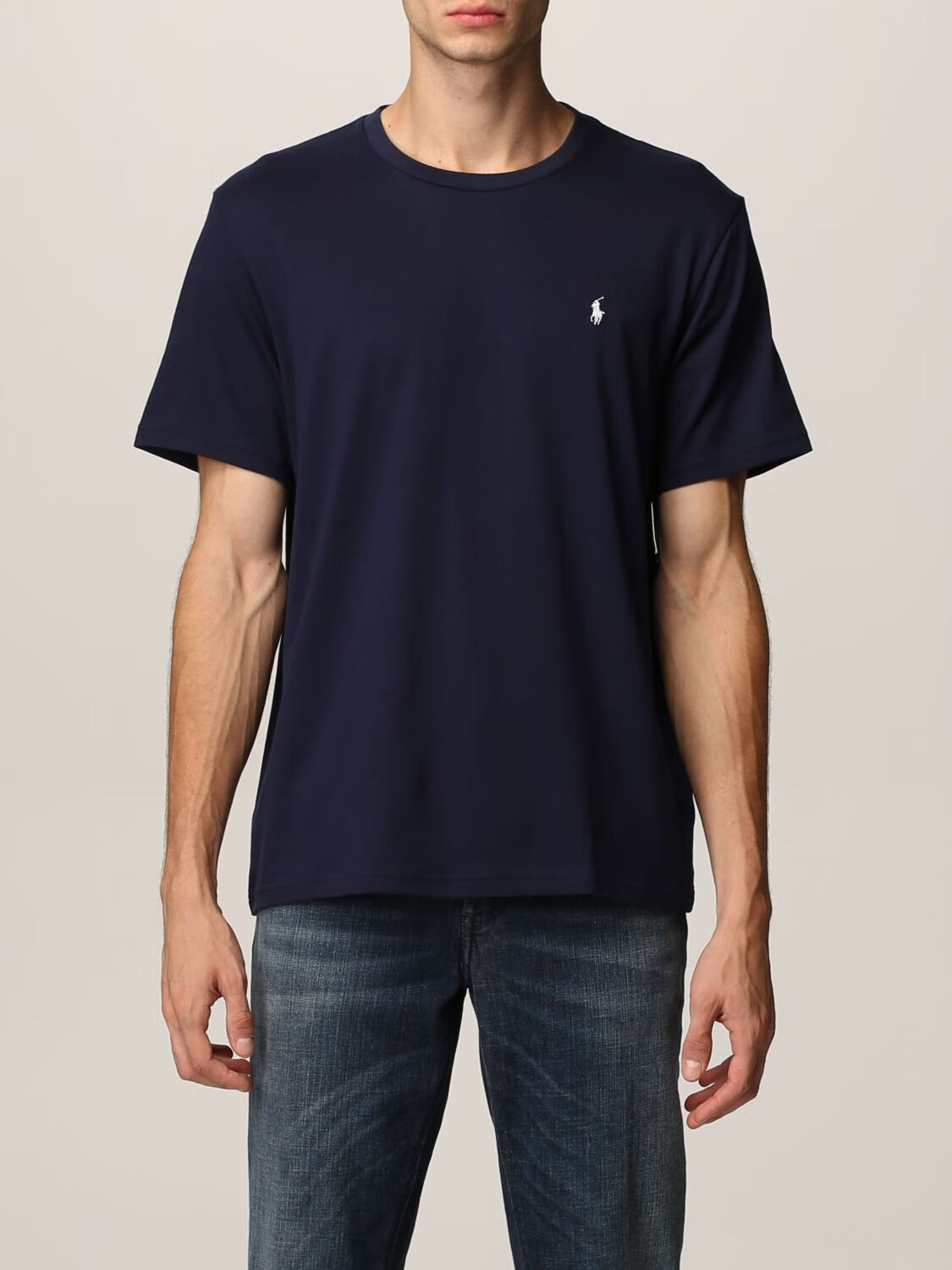 poloralphlauren拉夫劳伦男士藏蓝色马球标圆领短袖t恤714844756海