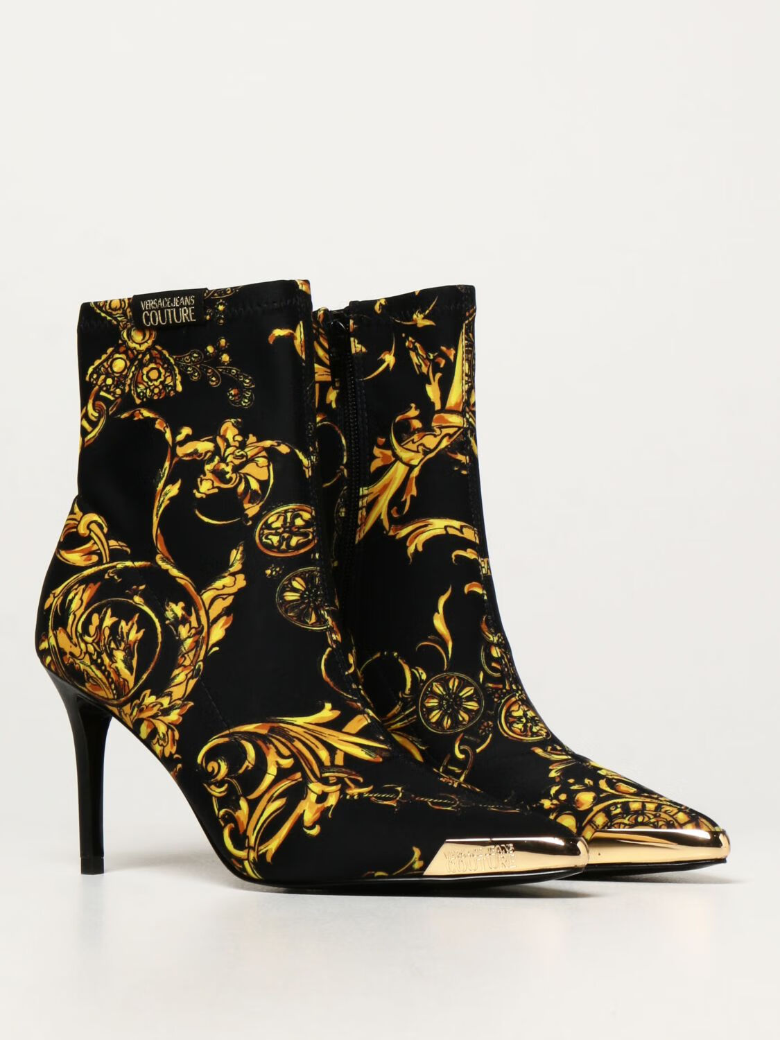 versace/范思哲副线jeans couture女鞋女士巴洛克花纹尖头高跟鞋短靴