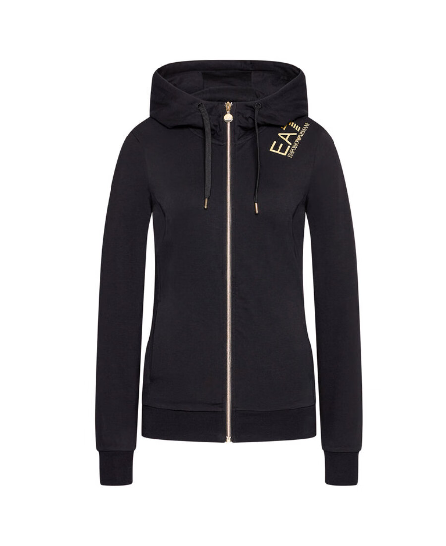 阿玛尼(armani)新款奢侈品ea7女士黑色连帽拉链夹克外套运动上衣 黑色
