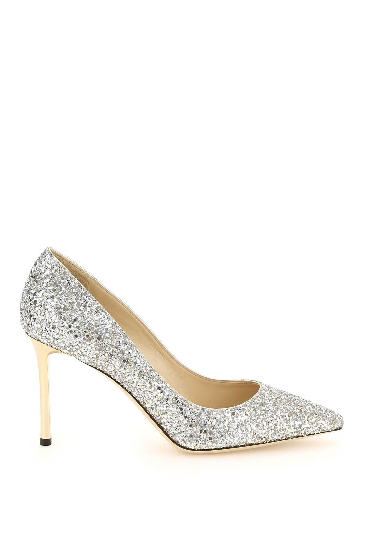 jimmy choo/周仰杰/吉米周奢侈品女鞋银色闪粉细高跟尖头单鞋romy85