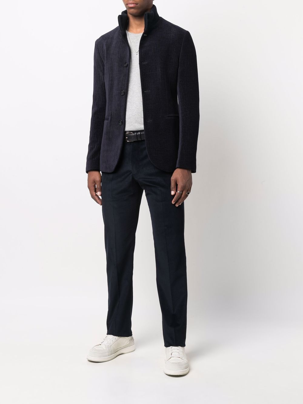 阿玛尼armaniea新款男装裤子深蓝色竖纹灯芯绒修身休闲裤长裤蓝色48