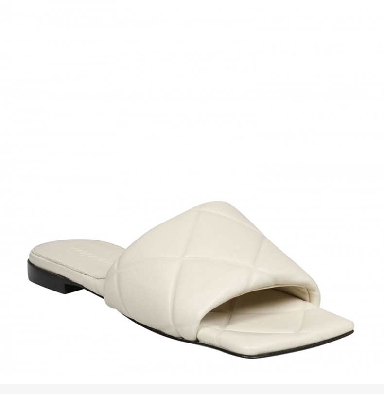 葆蝶家(bottega veneta)bv女士白色皮质露趾平底拖鞋 639940 白色 35