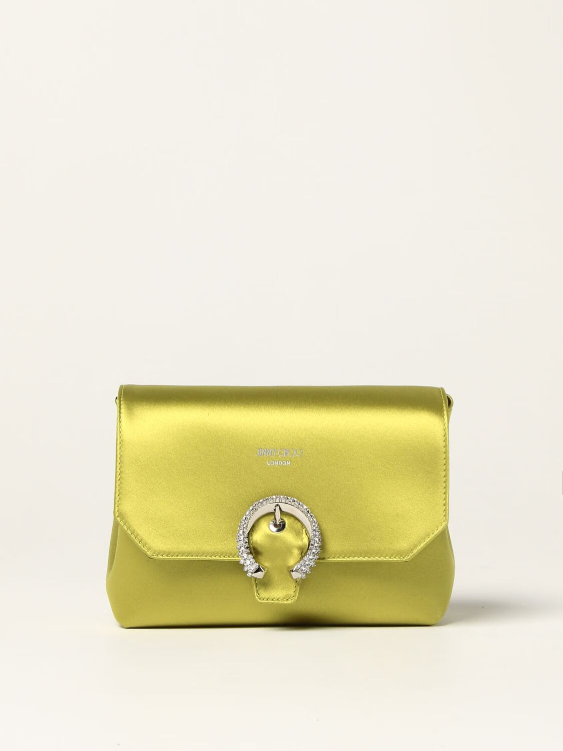 jimmychoo周仰杰吉米周女包黄色缎面钻扣链条翻盖单肩包晚宴包黄色