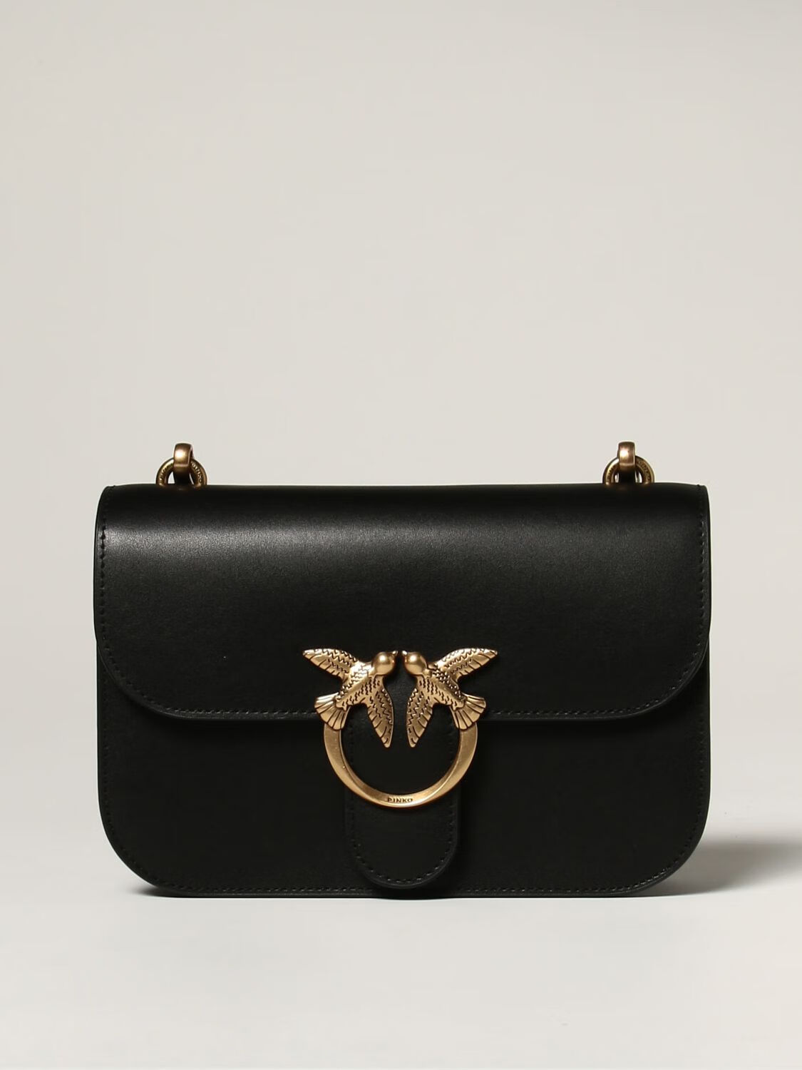 pinko品高女士新款暗黑色简约时尚翻盖燕子logo单肩包黑色均码