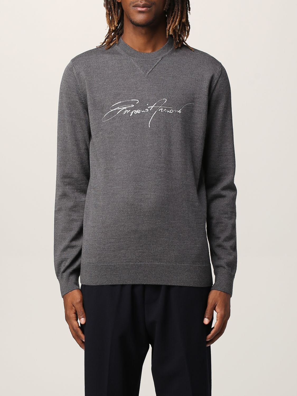 阿玛尼armaniea新款男装针织衫深灰色刺绣羊毛衫毛衣灰色l