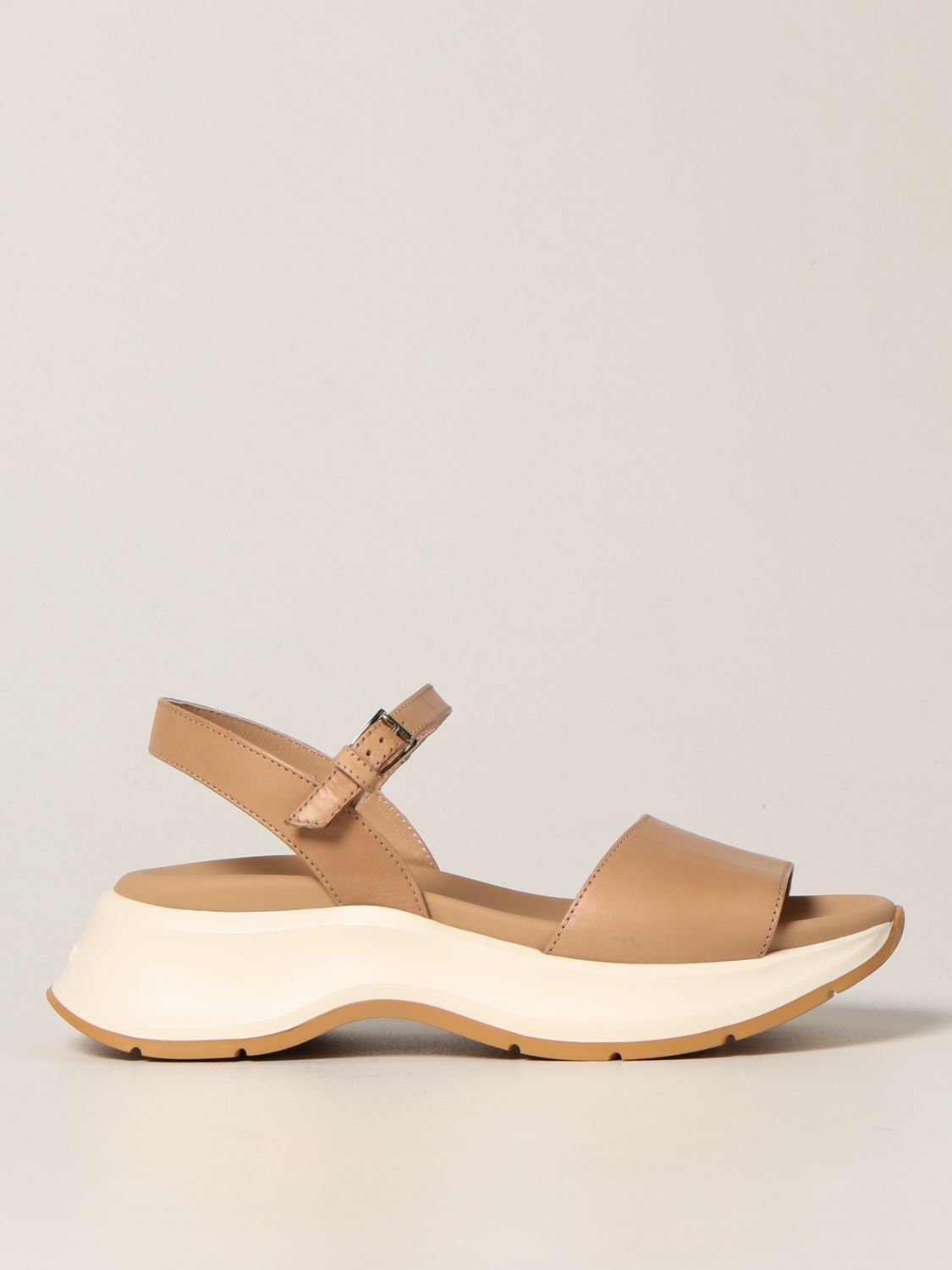 hogan/霍根/豪格新款女鞋女士浅棕色厚底系带凉鞋 hxw5980 卡其色 36.