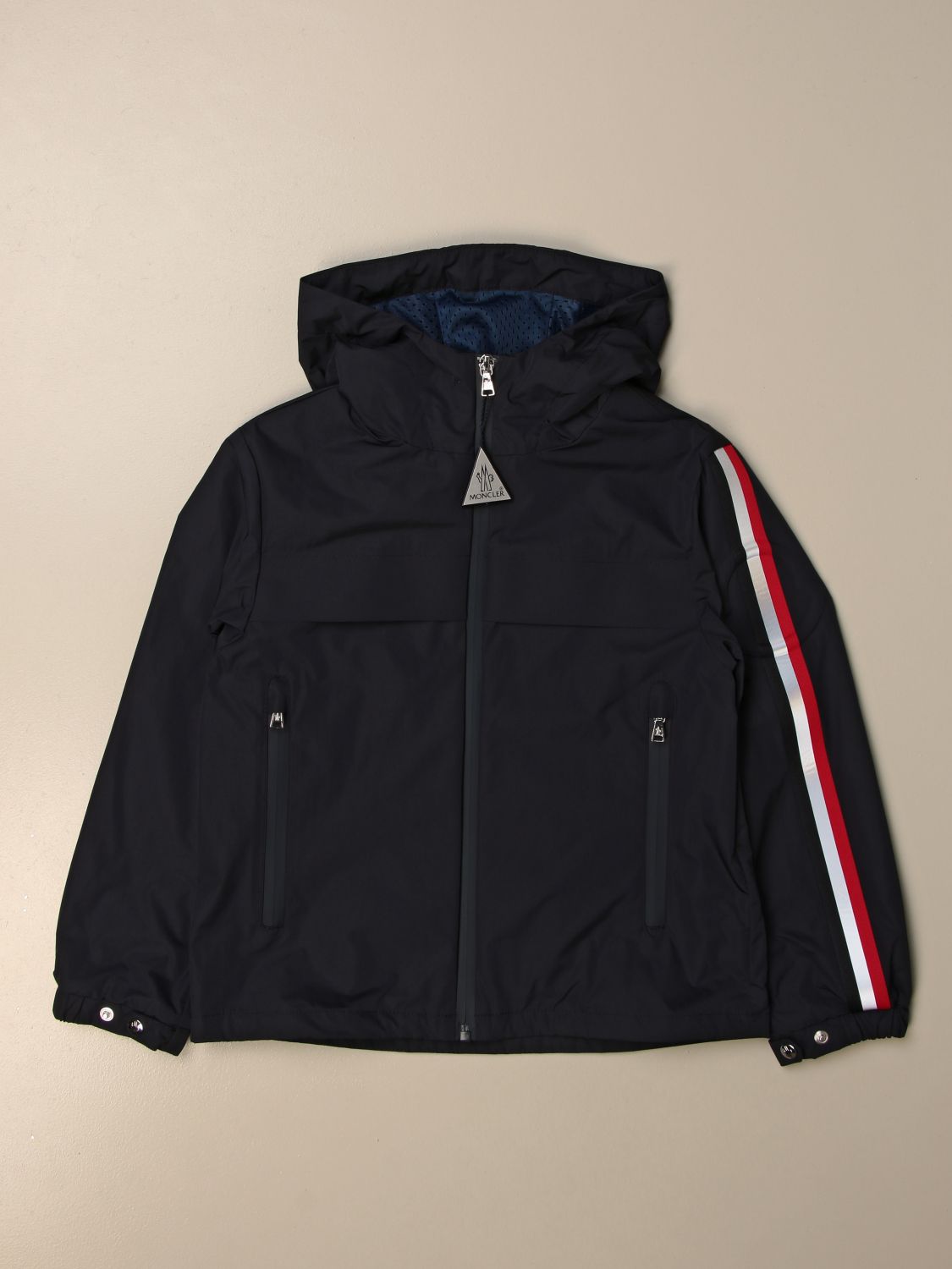 盟可睐(moncler)蒙口童装外套男童深蓝色条纹连帽夹克衫外套 深蓝色 6