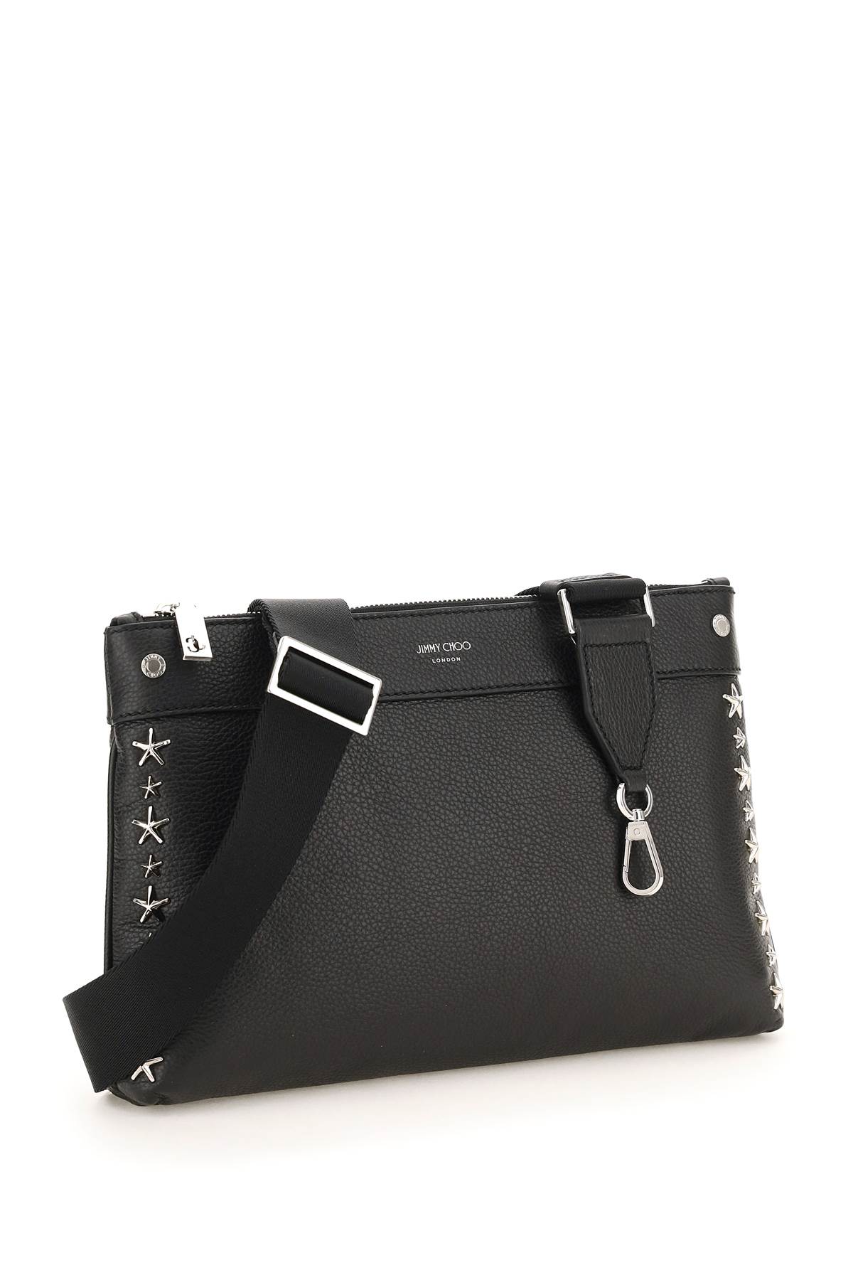 jimmy choo/周仰杰/吉米周奢侈品男包黑色皮质铆钉单肩斜挎邮差包