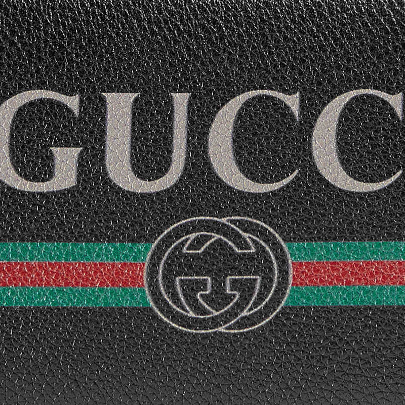 gucci/古驰女款女士黑色gucci标识印花拉链式钱包 496317 黑色 均码