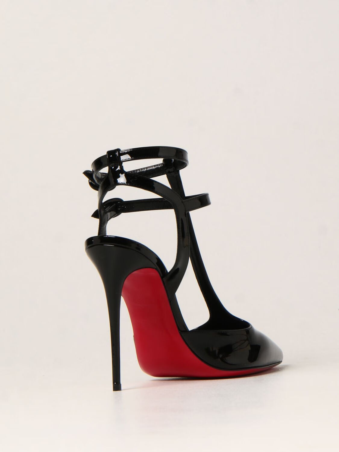 christianlouboutin克里斯提鲁布托cl红底女鞋黑色漆皮尖头搭扣高跟鞋