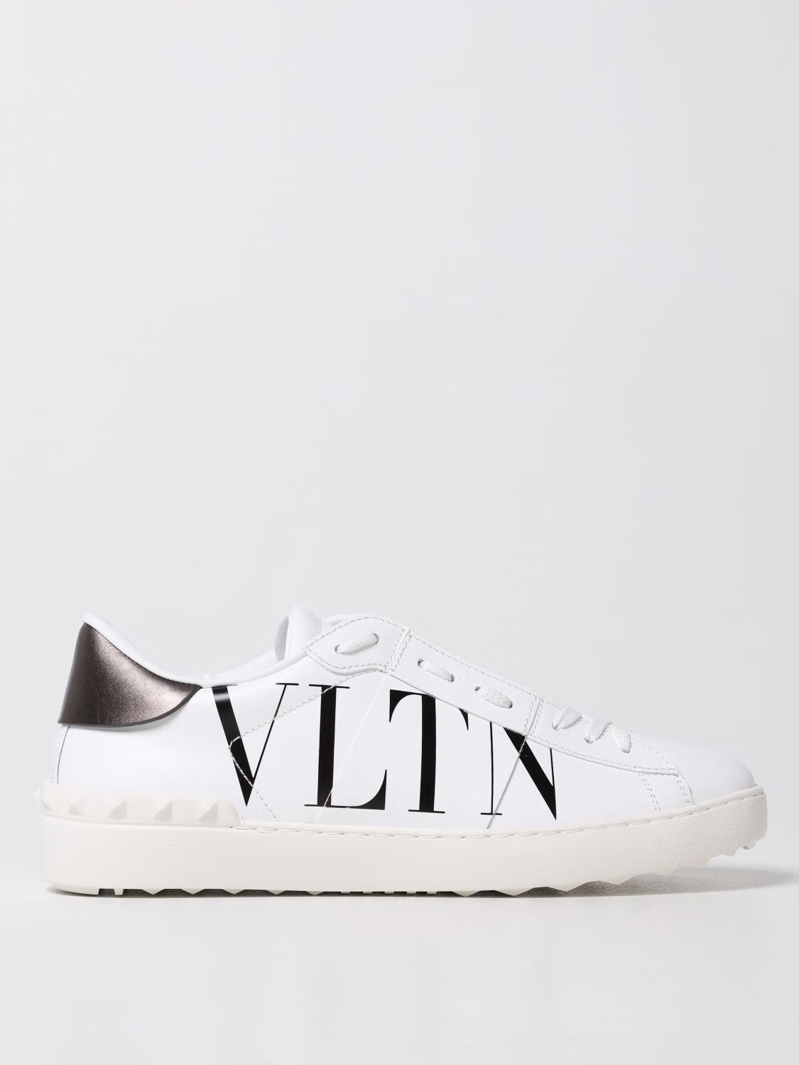 华伦天奴(valentino)一线男鞋男士白色字母图案皮质系带运动鞋 白色