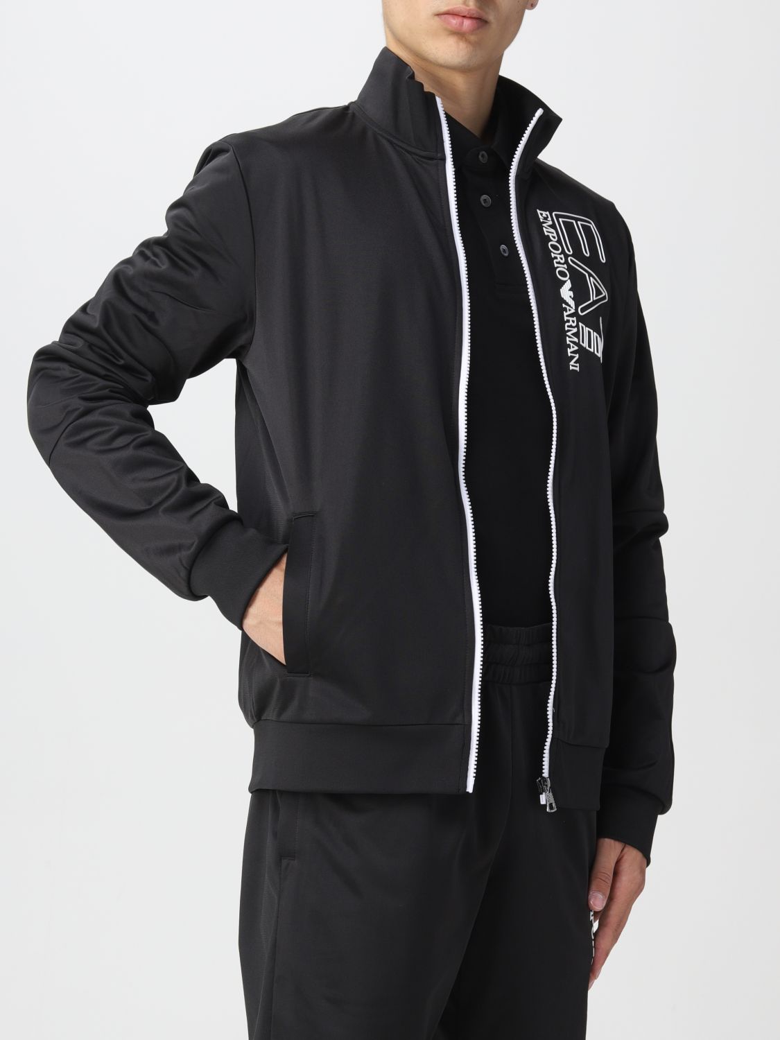 阿玛尼(armani)ea7新款奢侈品男士黑色徽标拉链运动外套 运动裤【两件