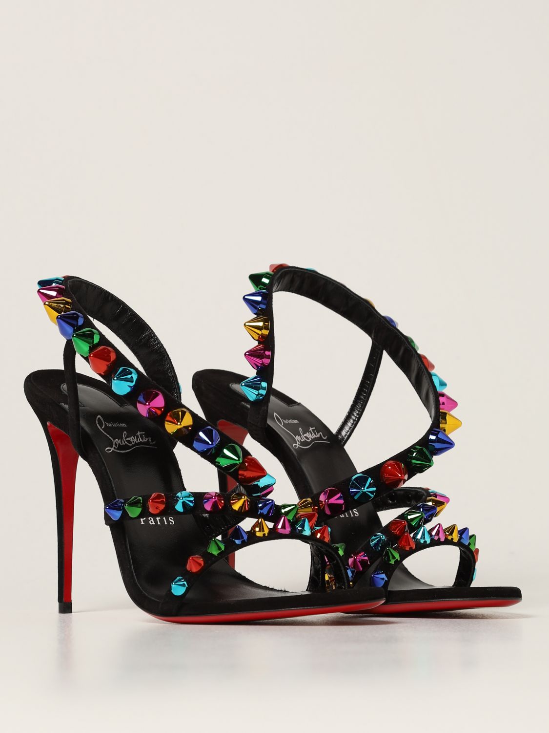 christian louboutin克里斯提·鲁布托/cl红底鞋彩色铆钉细带高跟凉鞋