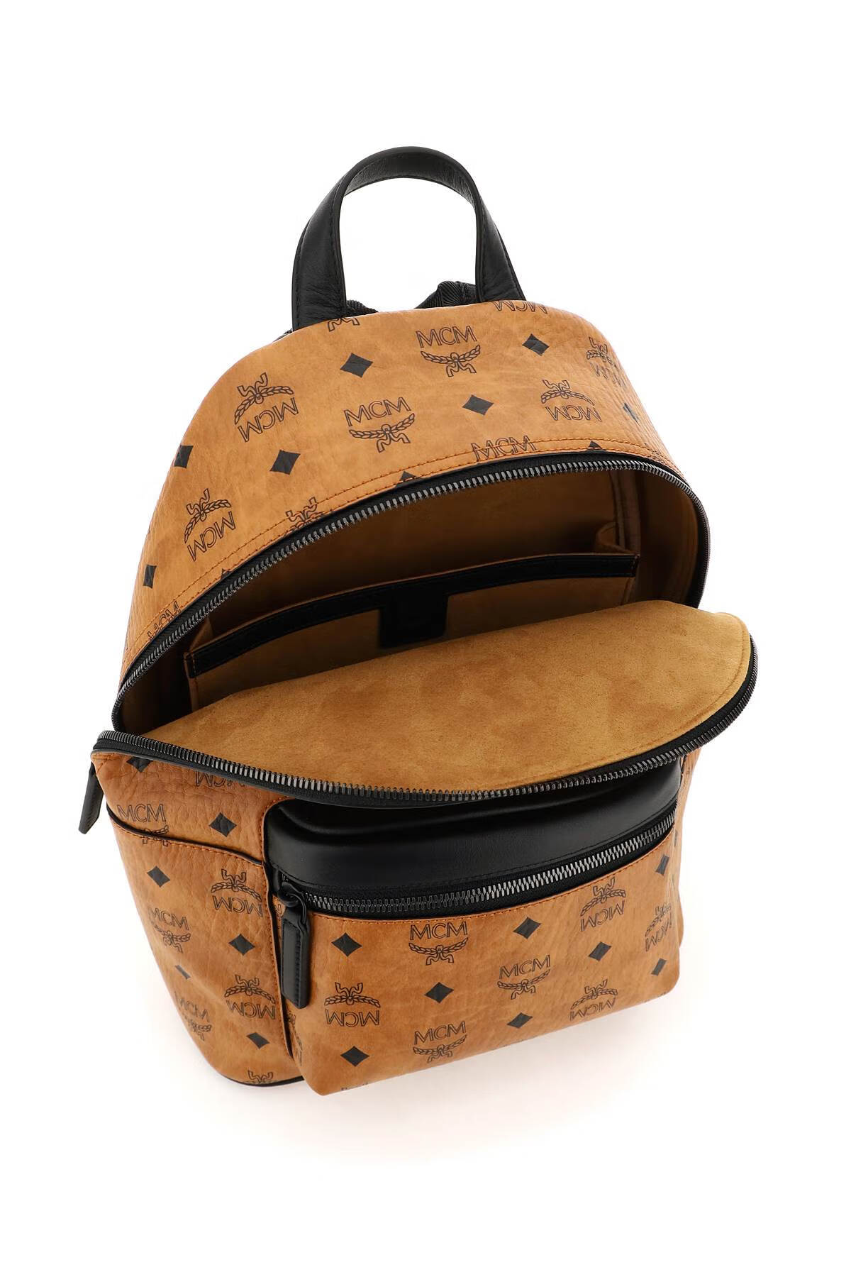 mcm男款男士棕色字母logo印花拉链双肩包 mmkcsve02 棕色 均码【图片