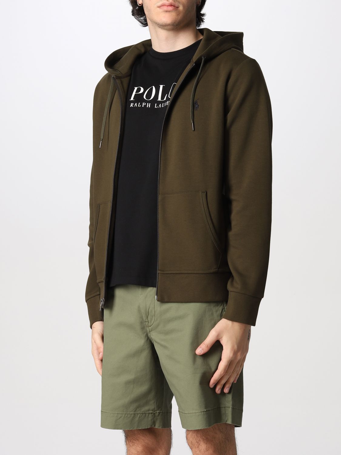 保罗拉夫劳伦poloralphlauren男士墨绿色棉质拉链长袖连帽衫外套军
