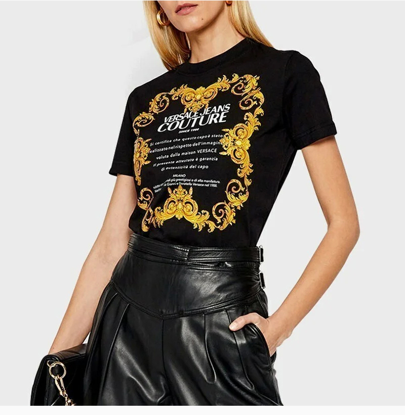 范思哲versacejeanscouture新款女装女士黑色印花圆领短袖t恤黑色xl