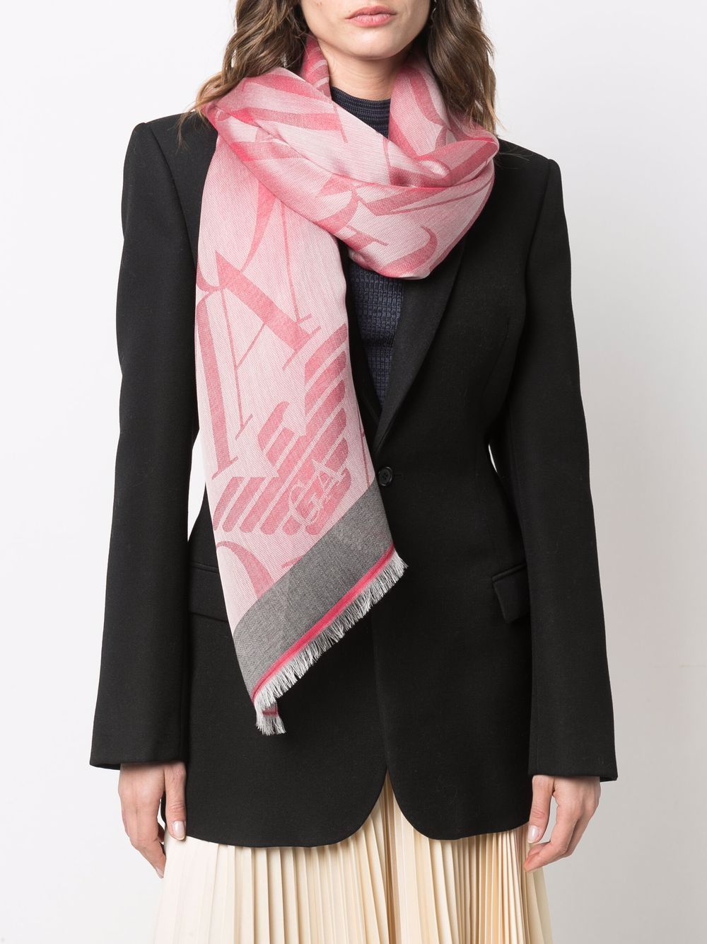 阿玛尼(armani)ea女士围巾丝巾红粉色撞色流苏徽标大logo丝巾围巾