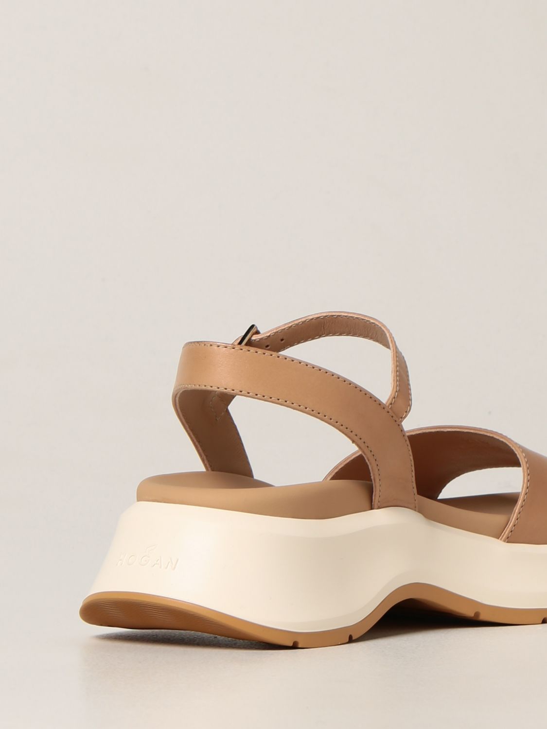 hogan/霍根/豪格新款女鞋女士浅棕色厚底系带凉鞋 hxw5980 卡其色 36.