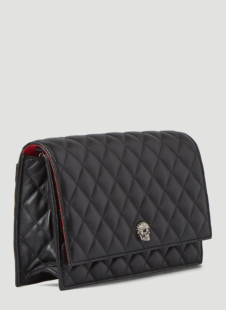 亚历山大麦昆alexandermcqueen女士黑色菱格链条牛皮翻盖单肩包黑色0