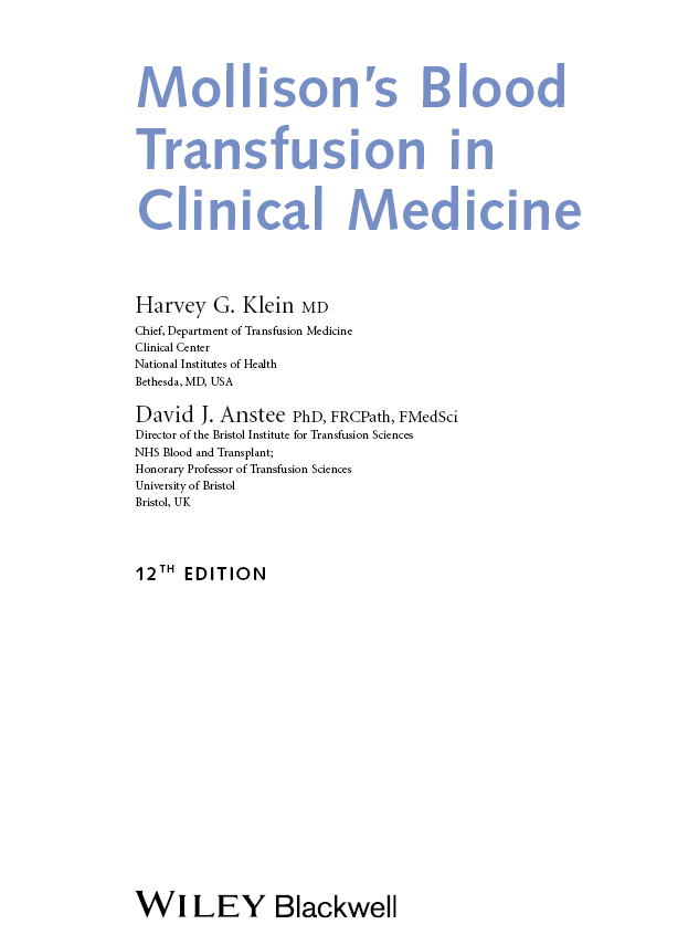 Mollisons Blood Transfusion In Clinical Medicine 12th - 