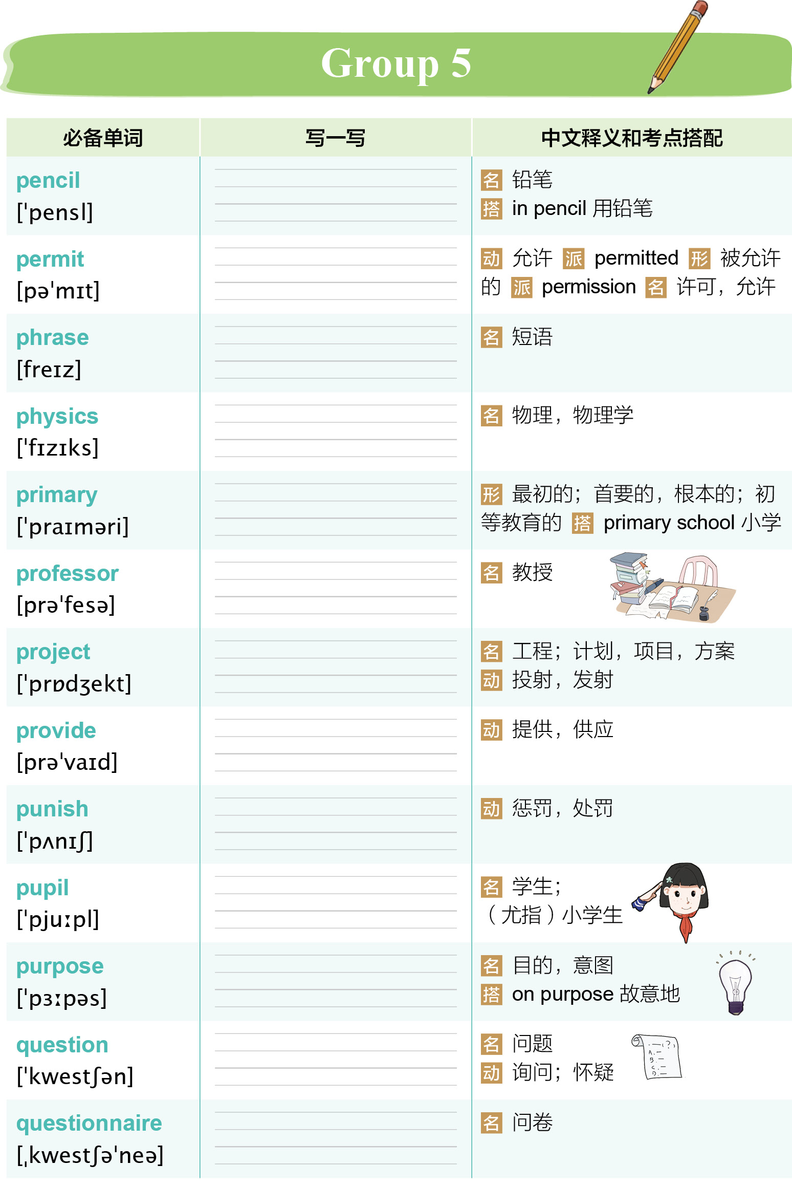 PET核心单词默写本pdf/doc/txt格式电子书下载