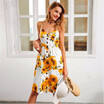 Ailooge Strap V Neck Summer Dress Women Sunflower Print Backless Casual Vestidos Smocking High Waist Midi Female ailooge kopen in de aanbieding