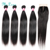 Ms Luna Hair Peruvian Virgin Straight With Closure 4 Bundles Human Weave ms luna hair kopen in de aanbieding