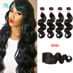 Ms Luna Hair Brazilian Body Wave 4 Bundles With Closure Virgin Human Weaves ms luna hair kopen in de aanbieding