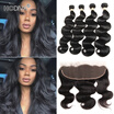 Hcdiva Indian Virgin Hair Body Wave 4 Bundle With Pre Plucked Lace Frontal Baby Natural Black For Women Wholesale huismerk kopen in de aanbieding