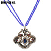 Elegent Turkish Ethnic Seed Bead Long Pendant Necklace Antique Resin Hollow Flower Necklace Sets Indian Bohemia Vintage Jewlery