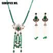 Vintage Bead Long Resin Necklace Earring Flower Tassels Jewelry Sets Antique Gold Color Rhinestone Jewelry India Wedding Bijoux