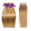 Nig Cute Hair Peruvian Blonde Human 3 Bundles With Lace Closure Colored 27 Straight Virgin Weave Extensions Closur nig cute hair kopen in de aanbieding