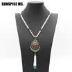 Vintage Nigeria Women Green Bead Long Necklace Hollow Flower Tassels Sweater Chain Ethnic Turkish India Antique Festival Jewelry