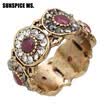 New Turkish Flower Retro Vintage Rings Antique Gold Color Ethnic Crystal Hollow Out Royal Wedding Ring Jewelry Anillos Mujer