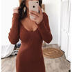 Meihuid New Women Autumn Winter V Neck Long Sleeve Knit Bodycon Sweater Jumper Dress meihuid kopen in de aanbieding