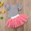 Newborn Kids Baby Girls Fly Tops de manga camiseta de tul falda corta Vestidos Trajes