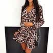 Leopardo de manga larga con estampado de leopardo de manga corta con estampado de cóctel mini vestido de cóctel