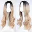 Moda mujer Raíz oscura Rubio Peluca de pelo largo y ondulado Pelucas llenas sintéticas Cosplay