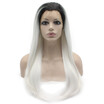 Iwona Synthetic Hair Lace Front Long Stright Ombre Black White Two Tone Wig iwona kopen in de aanbieding
