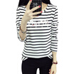 Joy Collection Longyue Women Korean Striped Long Sleeve T Shirt Premium Letter Big Lwtc172309 White joy collection kopen in de aanbieding