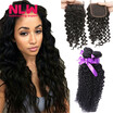 Nlw 10A Brazilian Virgin Human Hair 3 Bundles With Closure Deep Wave Weaves nlw kopen in de aanbieding