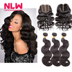 Nlw Brazilian Virgin Hair With Closure 8A Grade 4 Bundles Human Weave Body Wave Lace nlw kopen in de aanbieding