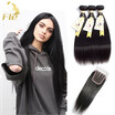 Fle 10A Brazilian Virgin Hair 3 Bundles With Closure 100 Unprocessed Human Weave Lace fle kopen in de aanbieding