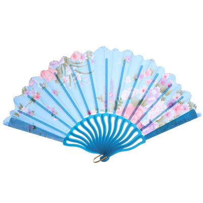 

Floral Decorative Folding Fan Satin Handheld Fan with Plastic Ribs for Home Wedding Decoration Dancing Party