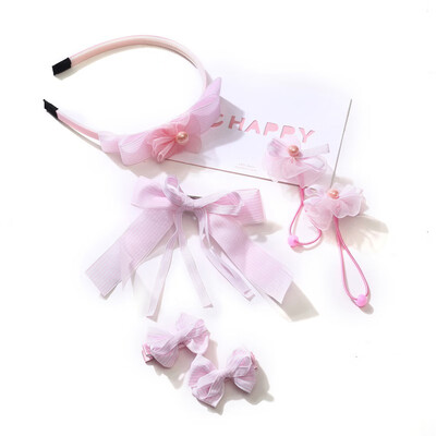 

5 Colors New Fashion Childrens Hair Accessories Girls Lace Bow Headband Set Baby Headdress Hair Clip Hair Hoop