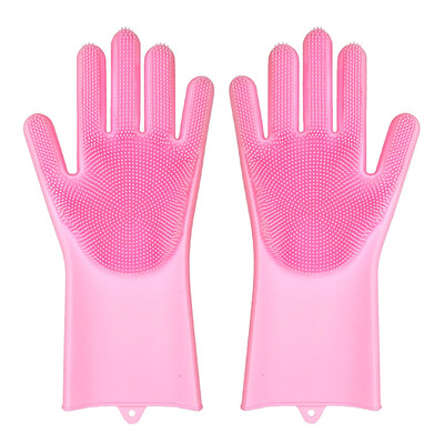 

1x Silicone Rubber Dish Washing Gloves 2 in1 Scrubber Cleaning Scrubbing New